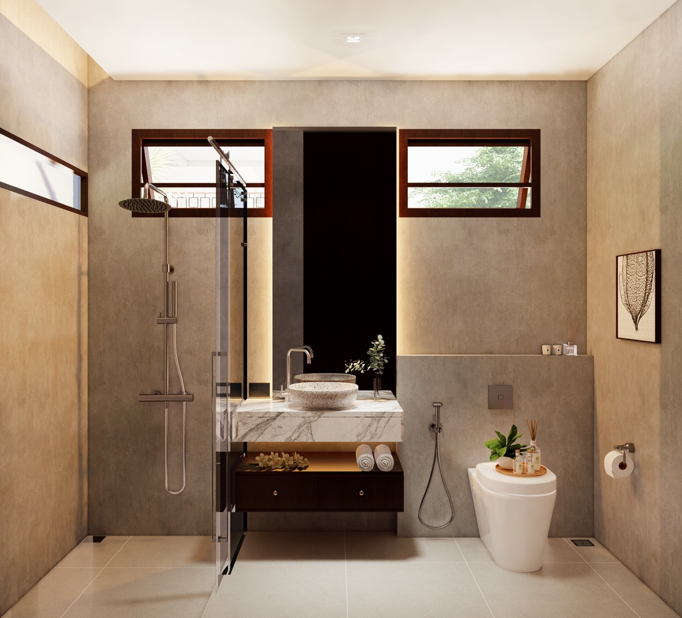 รับออกแบบตกแต่งภายในห้องน้ำหรูหราสไตล์โมเดิร์น