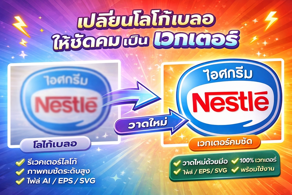 รับดราฟโลโก้แบรนด์สินค้าที่ไฟล์ต้นฉบับสูญหาย ให้เป็น vector พร้อมใช้งาน