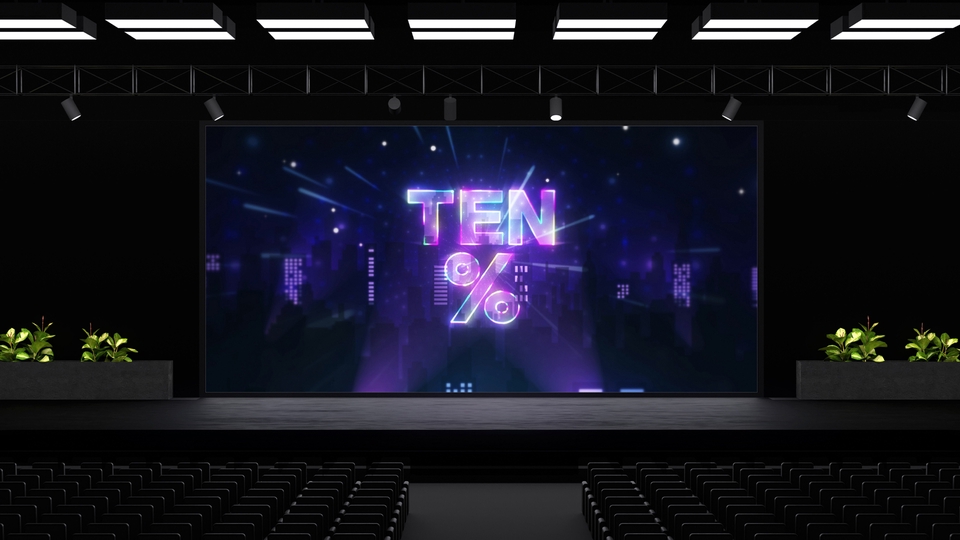 รับทำ motion graphics: ฉากเวทีพร้อมจอแสดงผลกราฟิกเคลื่อนไหว TEN เปอร์เซ็นต์ โปรโมทงานอีเวนต์