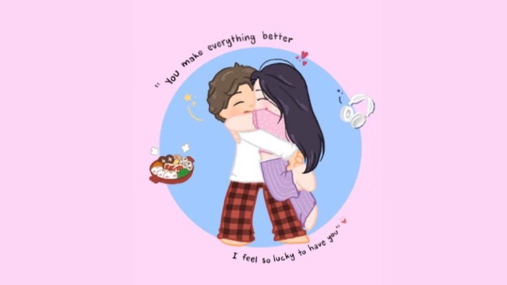 รับวาดการ์ตูนคู่รักน่ารัก สไตล์มินิมอล ภาพวาดการ์ตูนจิบิ