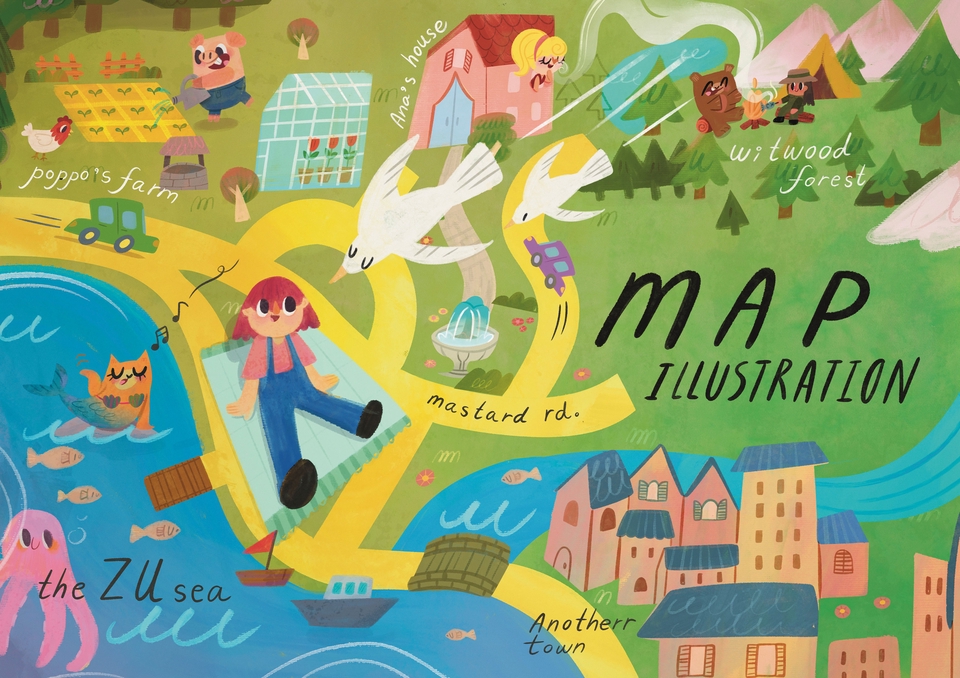 วาดแผนที่ - ออกแบบวาดภาพแผนที่ 2D เพิ่มสีสันให้น่ารัก - 3