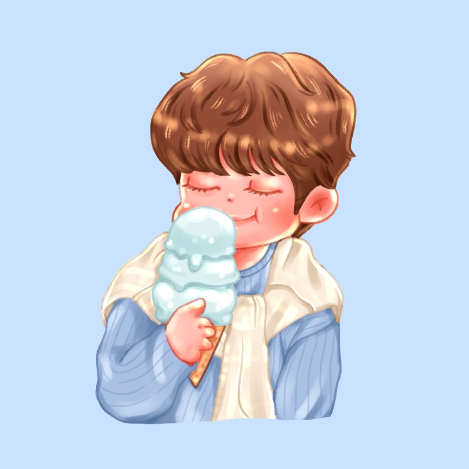 รับวาดการ์ตูนน่ารัก สไตล์จิบิ เด็กชายกินไอศกรีม