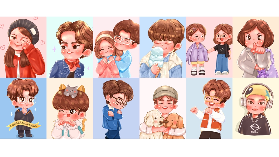 รับวาดรูปการ์ตูนน่ารัก สไตล์จิบิ อนิเมะ ภาพวาดสีน้ำ วาดรูปการ์ตูนเหมือน