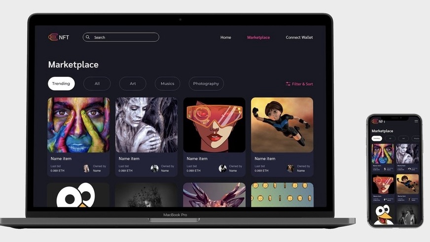 ออกแบบเว็บแอป NFT UI UX สวยงาม