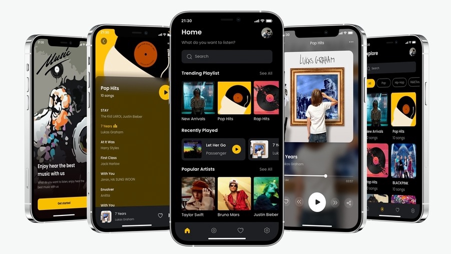 ออกแบบแอพพลิเคชั่นฟังเพลง UI UX สวยงาม