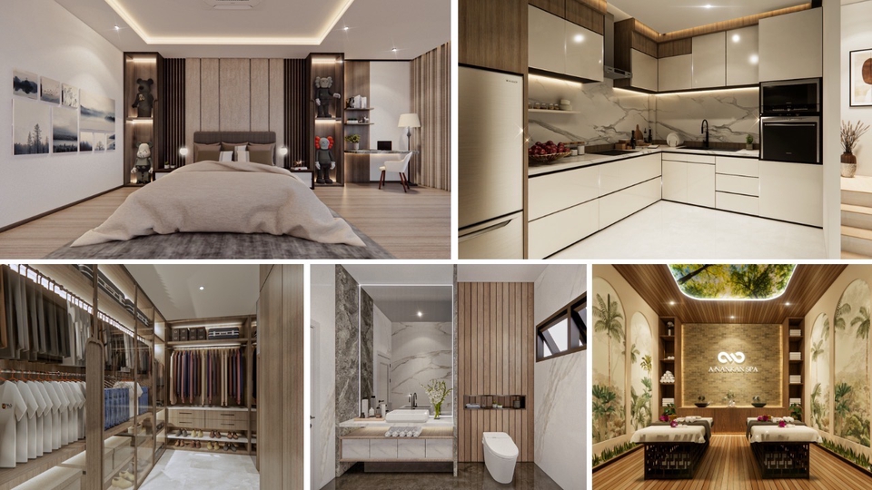 ออกแบบภายใน 3D ห้องนอน ห้องน้ำ ครัว โมเดิร์น perspective เรนเดอร์ ฟรีแลนซ์ ราคาถูก