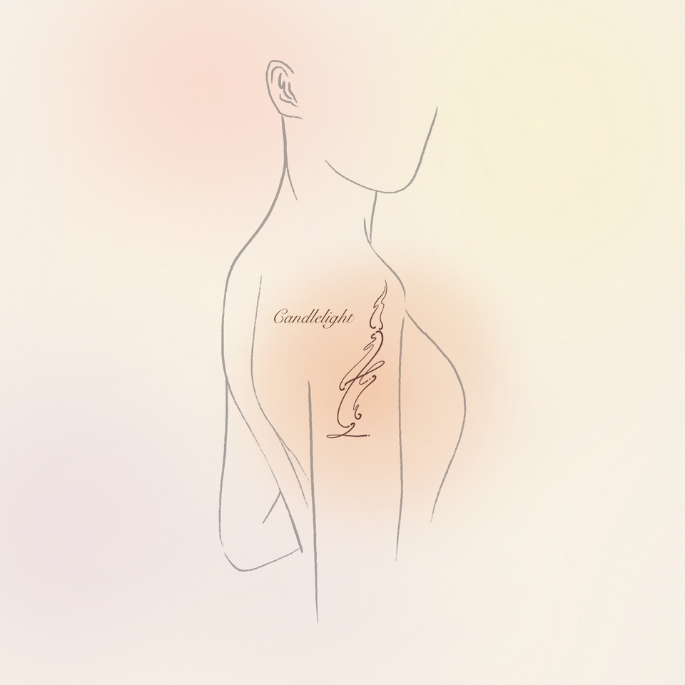 ออกแบบลายสักผู้หญิงลายสวยๆ สไตล์มินิมอล  แขน  คำว่าCandlelight