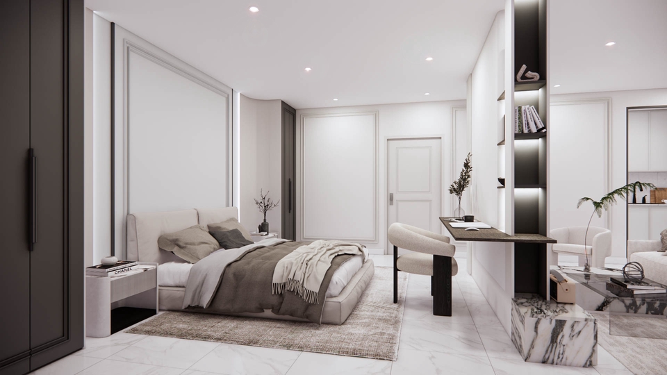 รับออกแบบตกแต่งภายในห้องนอนหรู ออกแบบบ้านโมเดิร์น