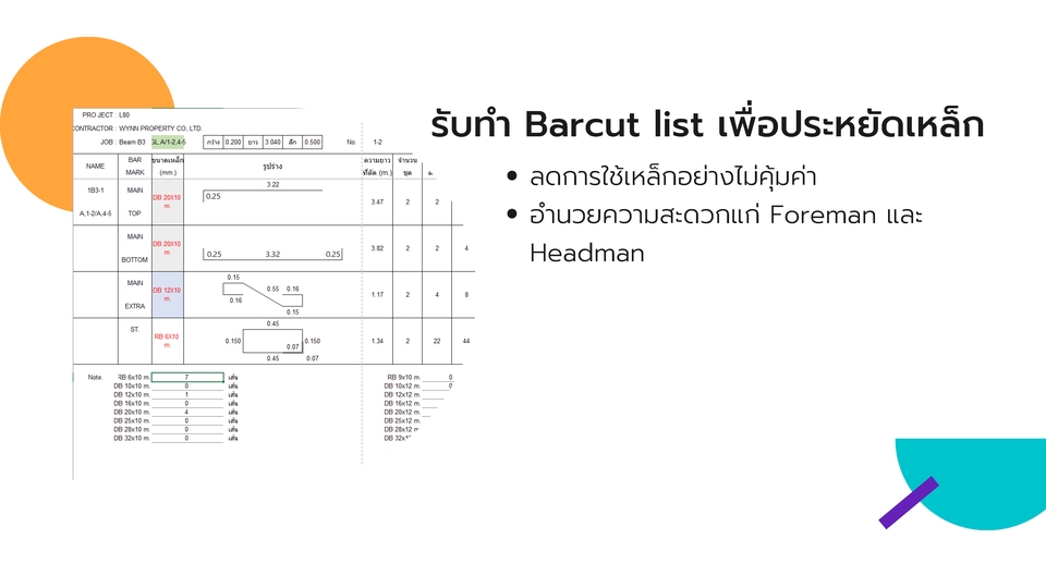 รับเขียนแบบก่อสร้าง ช่วยลดการใช้เหล็กอย่างคุ้มค่า ทำ Barcut list เพื่อประหยัดเหล็ก อำนวยความสะดวกให้ Foreman และ Headman งานวิศวกรรมโครงสร้าง ออกแบบอาคาร เขียนแบบอาคาร ราคาเขียนแบบบ้าน รับเขียนแบบบ้าน เขียนแบบบ้านชั้นเดียว