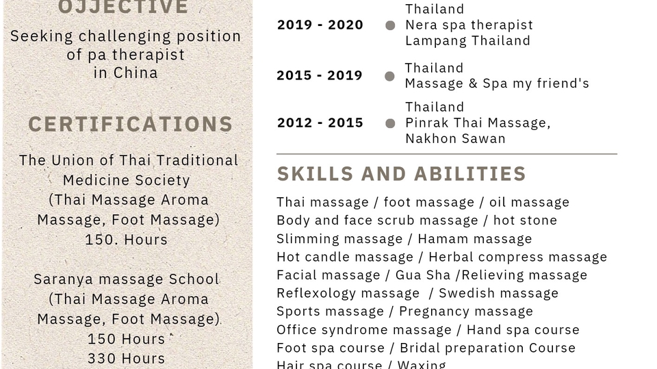 รับทำเรซูเม่ภาษาอังกฤษสำหรับนักบำบัดสปา