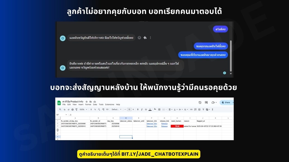 ดูสาธิตการใช้งานได้ที่นี่ : bit.ly/jade_chatbotdemo
ดูคำอธิบายได้ที่นี่ : bit.ly/jade_chatbotexplain