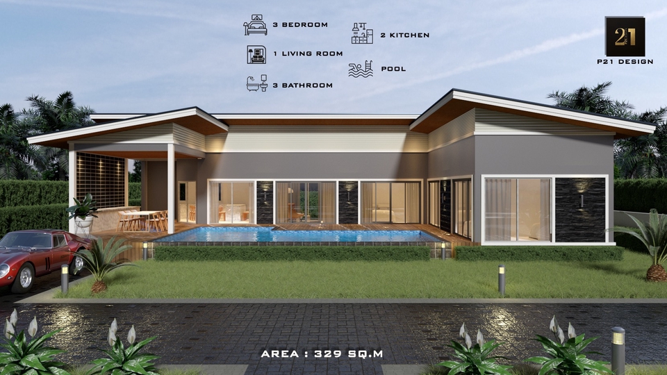 บ้านพักอาศัย 329 ตารางเมตร รวมลายเซ็นวิศวกรและสถาปนิกแล้ว