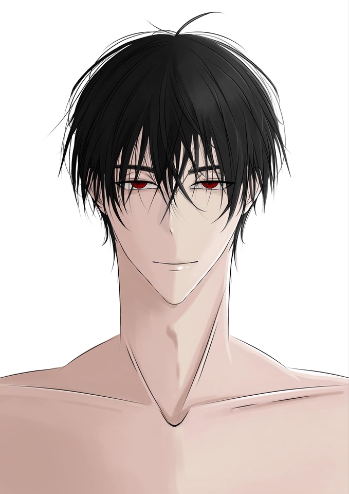 รับวาดรูปอนิเมะชาย ผมดำ ตาแดง สไตล์มินิมอล