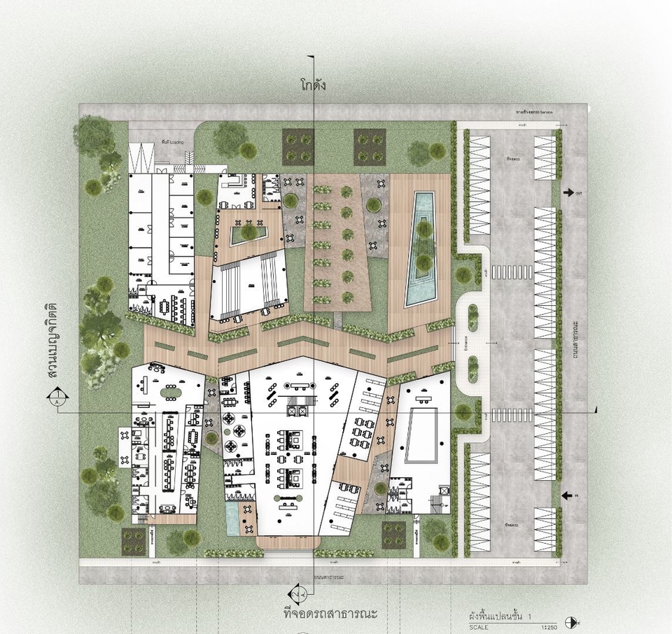 รับทำโมเดล3D อาคารสำนักงาน พร้อมสวนสวย แบบแปลน