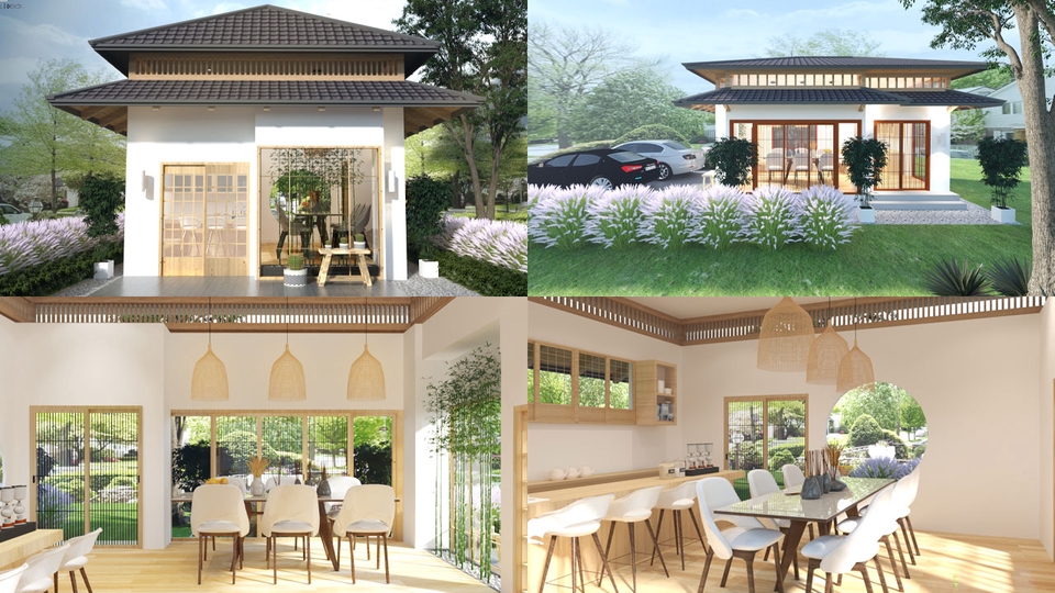 รับออกแบบบ้านและตกแต่งภายในสไตล์ญี่ปุ่น บ้านโมเดิร์น ขนาดเล็ก