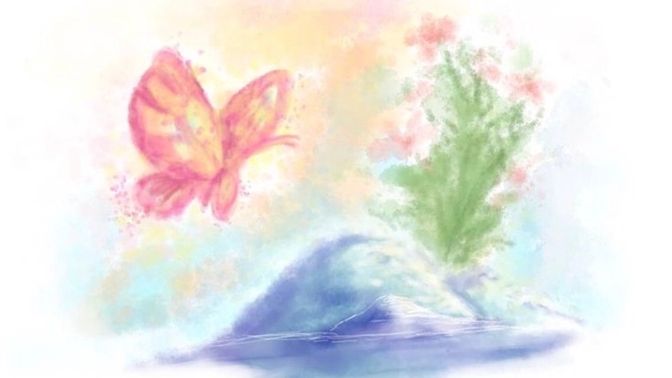 Illustrate on digital: Only see the rock, even near the flower.