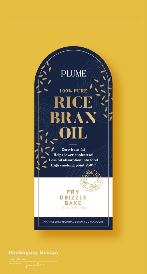 รับออกแบบผลิตภัณฑ์ ออกแบบแพคเกจจิ้งน้ำมันรำข้าว PLUME, ดีไซน์บรรจุภัณฑ์สีสวยงาม เน้นคุณภาพสูง, มีข้อความเกี่ยวกับคุณสมบัติและคำแนะนำในการใช้สินค้า, เหมาะสำหรับออกแบบบรรจุภัณฑ์อาหาร, ออกแบบฉลากสินค้า, ออกแบบ packaging, แพคเกจจิ้งราคาถูก, ดีไซน์กล่องขนม, ออกแบบขวดน้ำมันรำข้าว, ออกแบบบรรจุภัณฑ์อาหาร