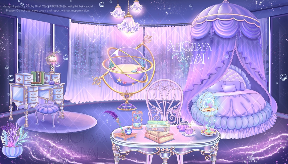 วาดภาพประกอบดิจิตอลเพ้นท์ ห้องนอนเจ้าหญิงสีม่วง