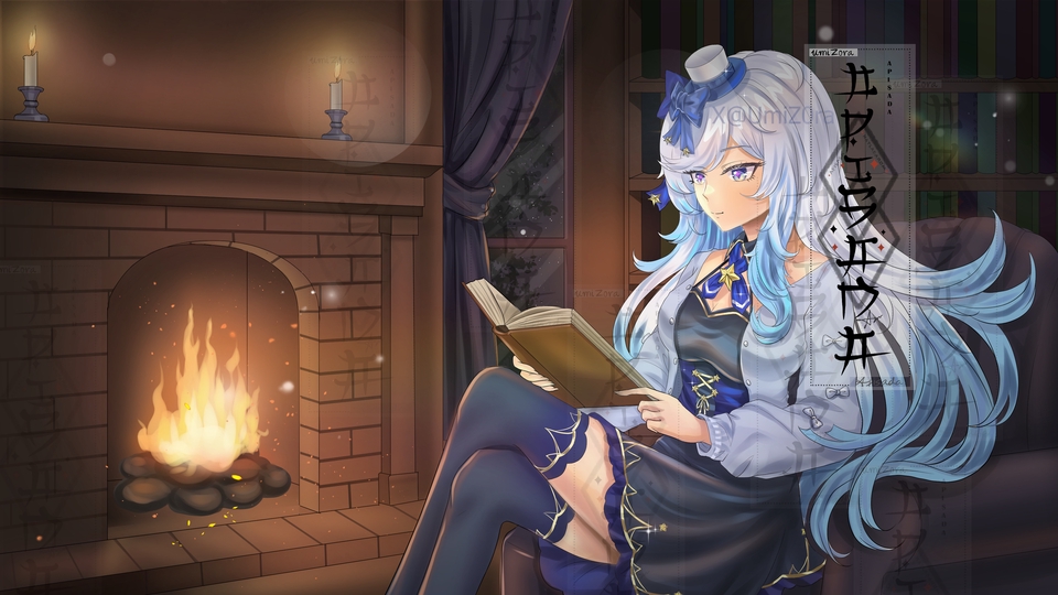 รับวาดภาพประกอบดิจิตอล สาวสวยอ่านหนังสือหน้าเตาผิง