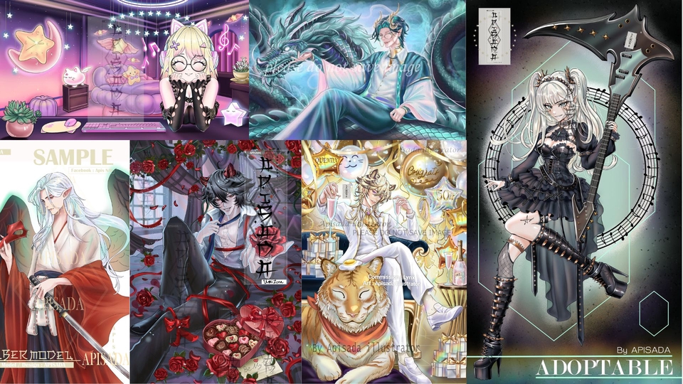 รับวาดภาพประกอบดิจิตอลหลากสไตล์ ภาพวาดตัวละครเกมส์ อนิเมะ การ์ตูน