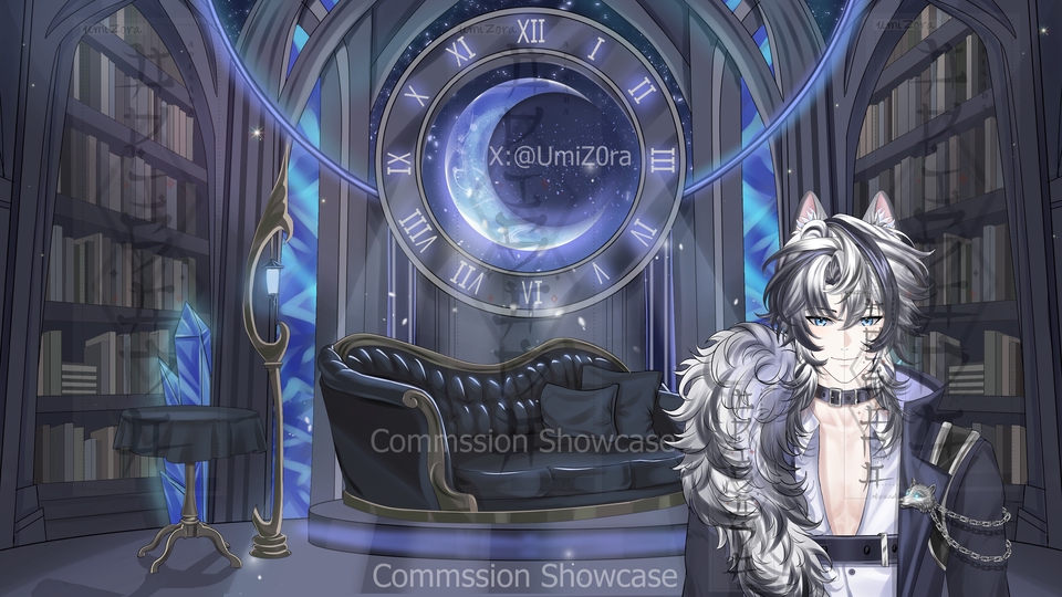 รับวาดภาพประกอบดิจิตอลเพ้นท์สไตล์แฟนตาซี ภาพชายหนุ่มผมขาวดำ