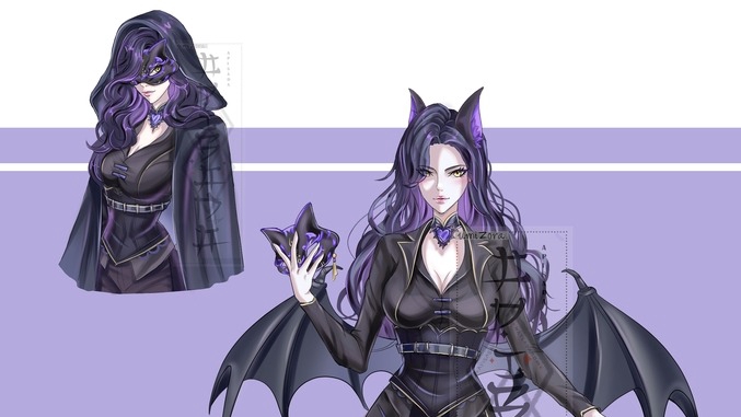 รับวาดภาพประกอบ ตัวละครหญิงชุดดำปีกค้างคาว