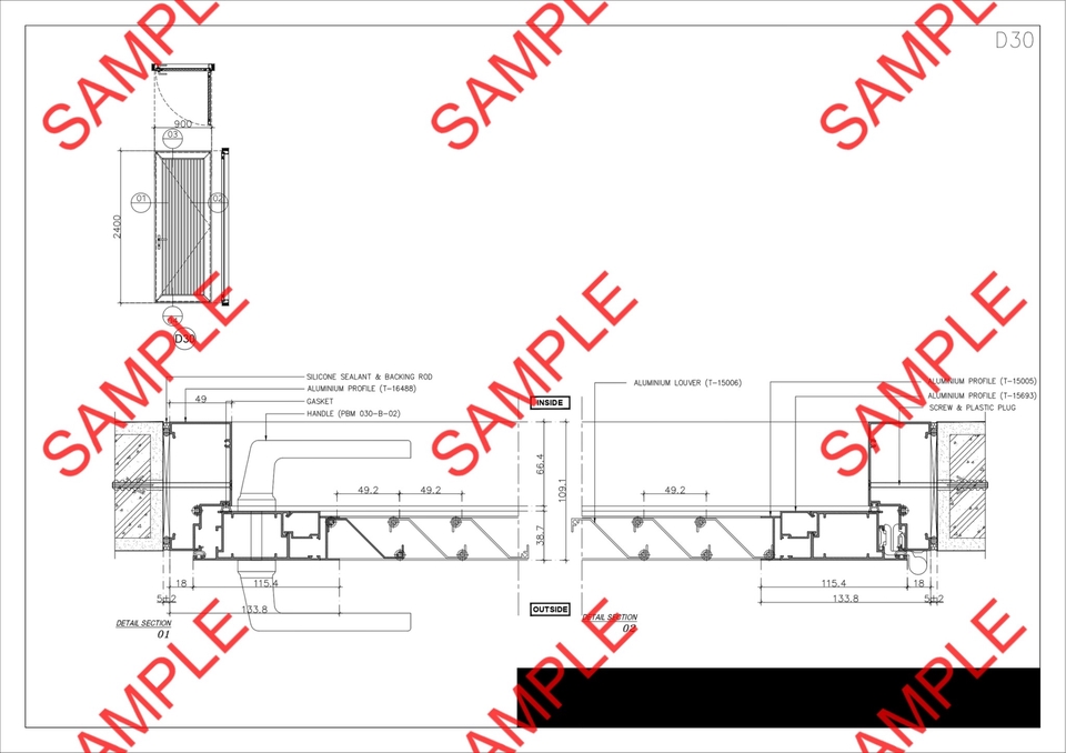 เขียนแบบวิศวกรรมและออกแบบโครงสร้าง - Detail Door-Window (Aluminum) - 18