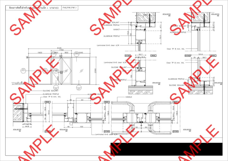 เขียนแบบวิศวกรรมและออกแบบโครงสร้าง - Detail Door-Window (Aluminum) - 10