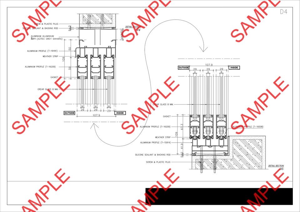 เขียนแบบวิศวกรรมและออกแบบโครงสร้าง - Detail Door-Window (Aluminum) - 8