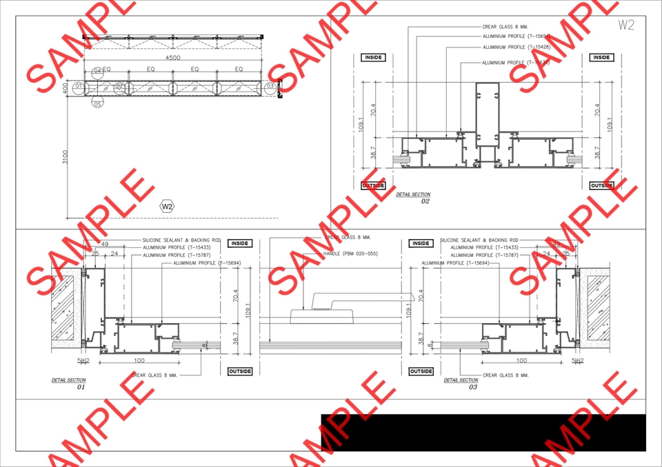 เขียนแบบวิศวกรรมและออกแบบโครงสร้าง - Detail Door-Window (Aluminum) - 17