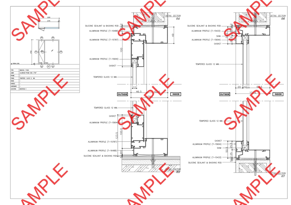 เขียนแบบวิศวกรรมและออกแบบโครงสร้าง - Detail Door-Window (Aluminum) - 21