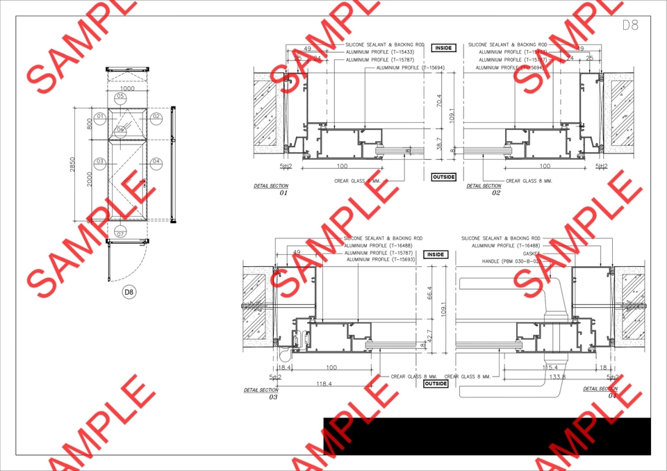 เขียนแบบวิศวกรรมและออกแบบโครงสร้าง - Detail Door-Window (Aluminum) - 14
