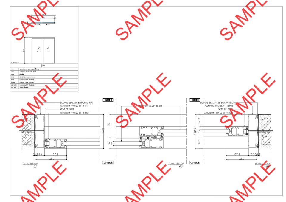 เขียนแบบวิศวกรรมและออกแบบโครงสร้าง - Detail Door-Window (Aluminum) - 2