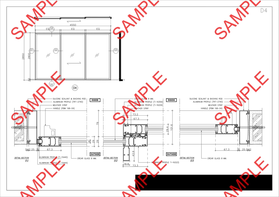 เขียนแบบวิศวกรรมและออกแบบโครงสร้าง - Detail Door-Window (Aluminum) - 5