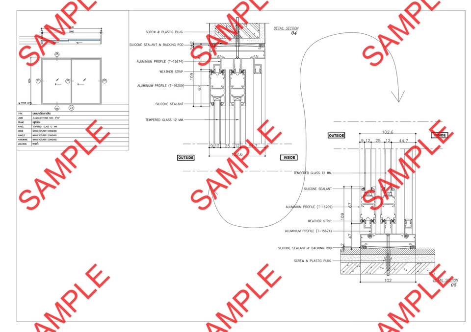 เขียนแบบวิศวกรรมและออกแบบโครงสร้าง - Detail Door-Window (Aluminum) - 4