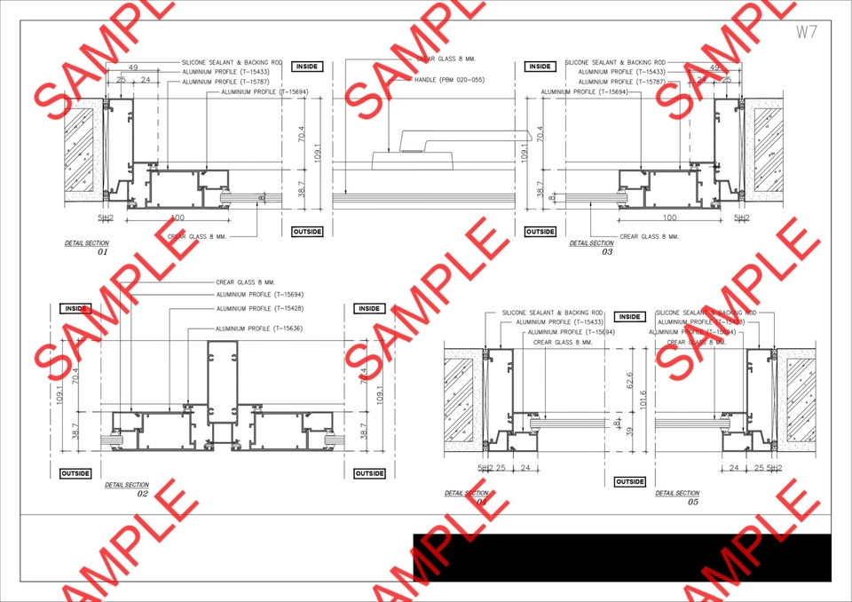 เขียนแบบวิศวกรรมและออกแบบโครงสร้าง - Detail Door-Window (Aluminum) - 6