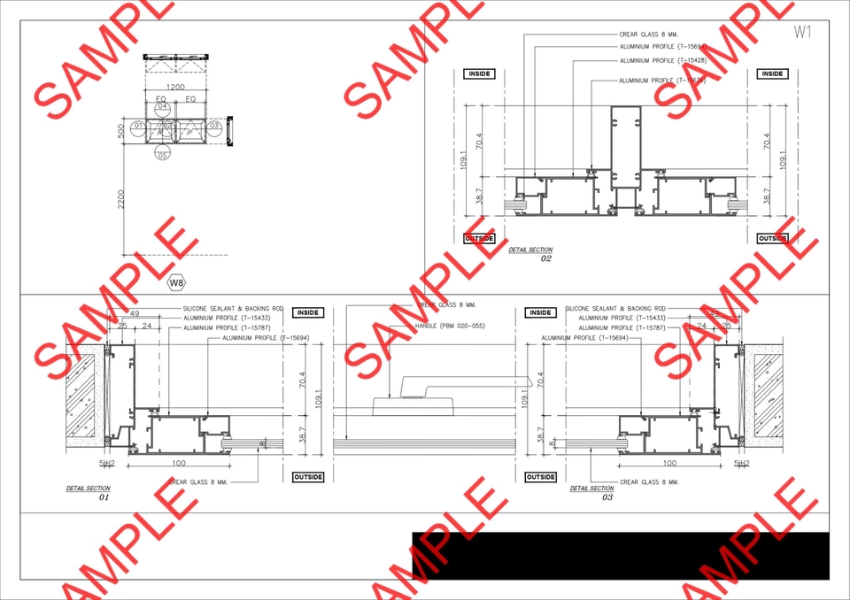 เขียนแบบวิศวกรรมและออกแบบโครงสร้าง - Detail Door-Window (Aluminum) - 7