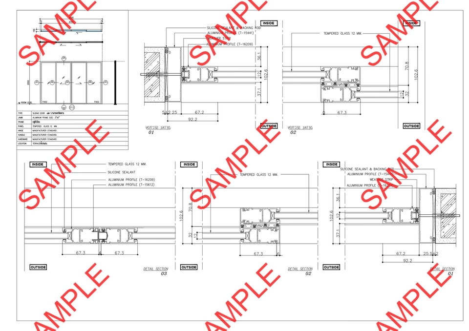 เขียนแบบวิศวกรรมและออกแบบโครงสร้าง - Detail Door-Window (Aluminum) - 3