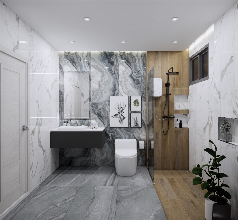 รับทำภาพ3D perspectiveห้องน้ำหรูหรา ออกแบบบ้าน3D