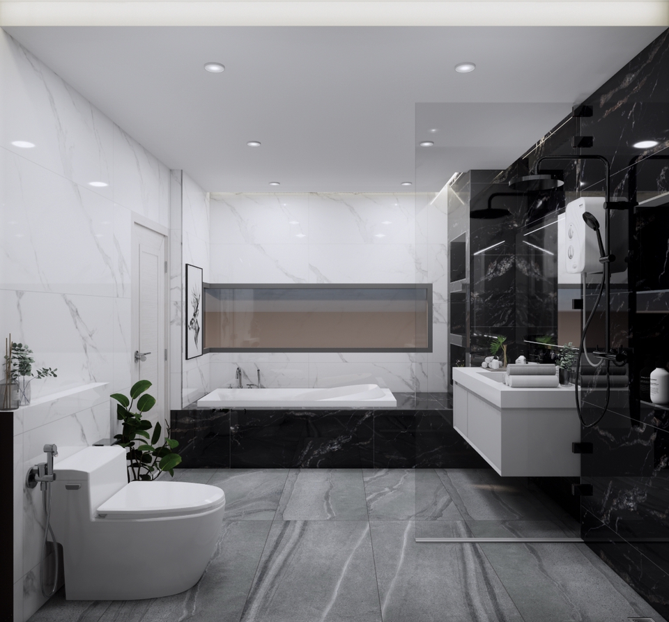 ออกแบบห้องน้ำ 3D perspective หรูหรา โมเดลบ้านสวย