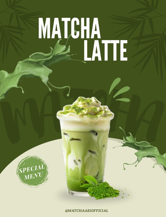 ออกแบบป้ายเครื่องดื่ม สไตล์มินิมอล ชาเขียว