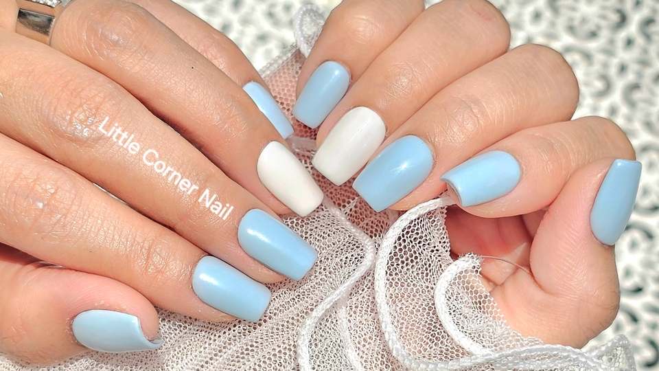 ทำเล็บเจลสวยๆ สีฟ้าพาสเทลน่ารักๆ