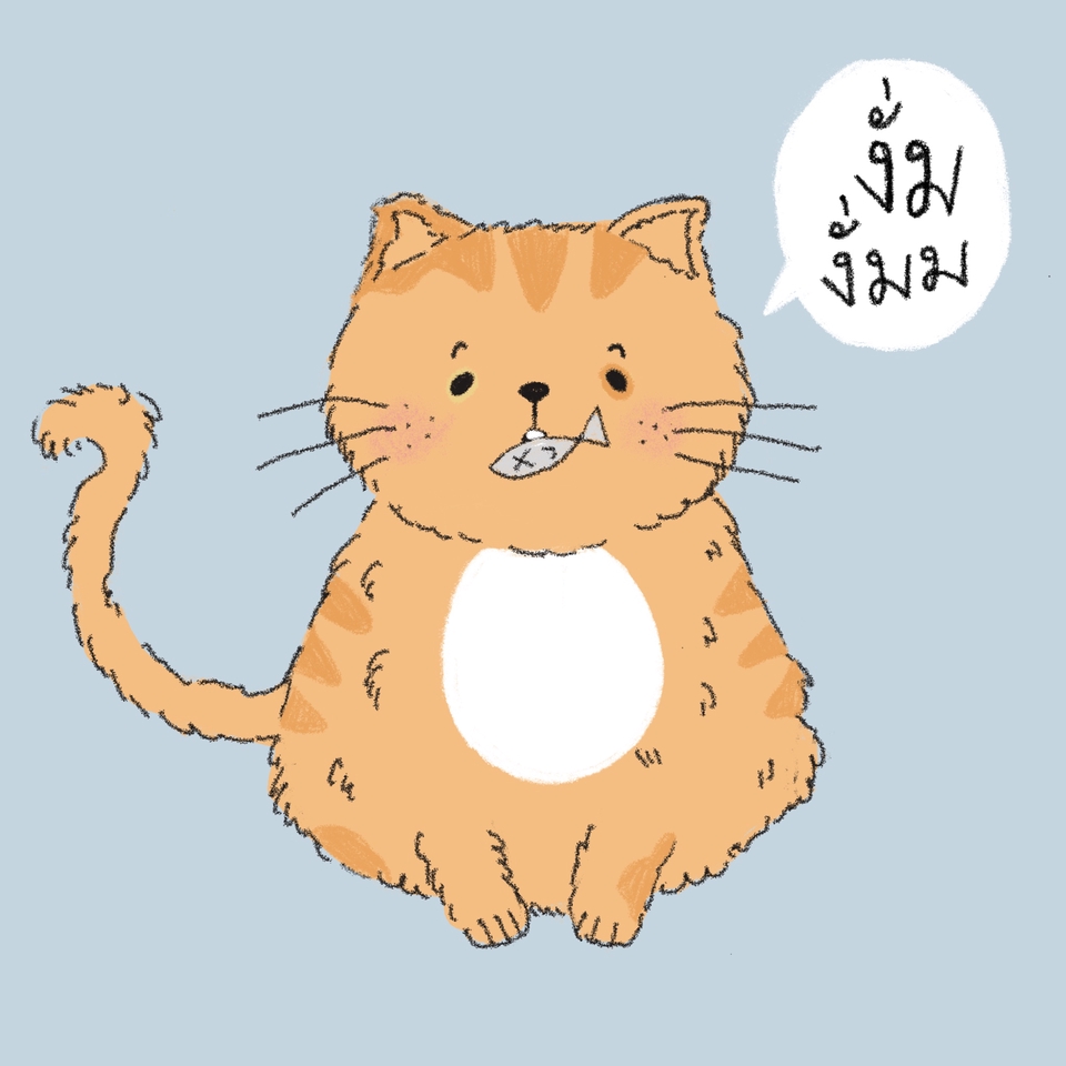 รับวาดการ์ตูนน่ารัก แมวอ้วนกินปลา