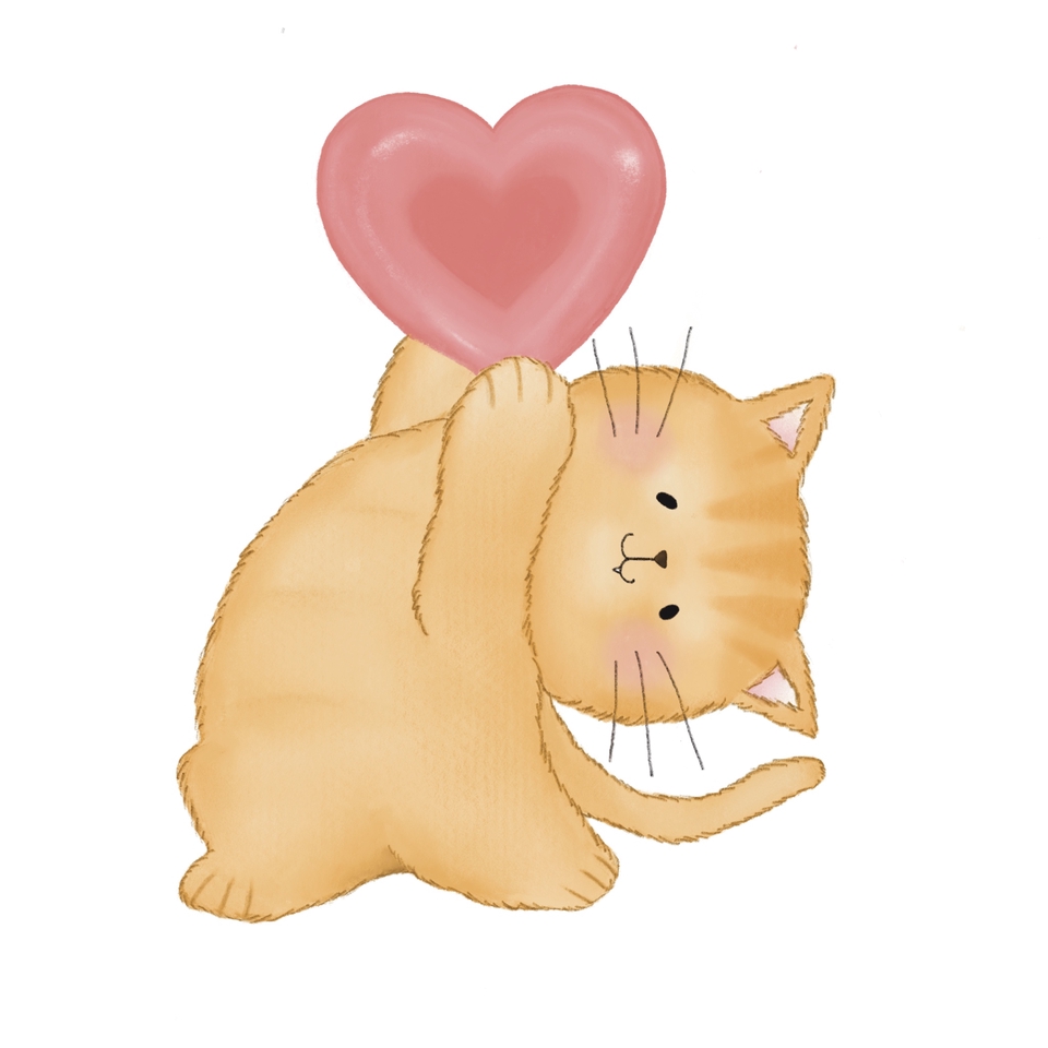 รับวาดการ์ตูนน่ารัก แมวน้อยกับหัวใจ  วาดรูปการ์ตูนจิบิ