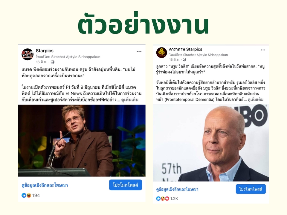 ผลงานการโพสต์บทความลงโซเชียลมีเดียร์