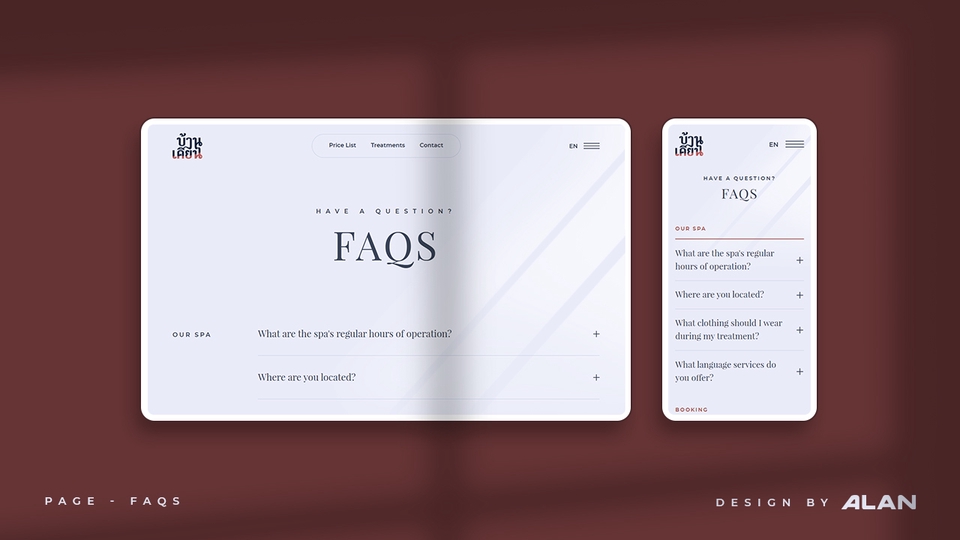 หน้า FAQs ของเว็บสปา 2 ภาษา