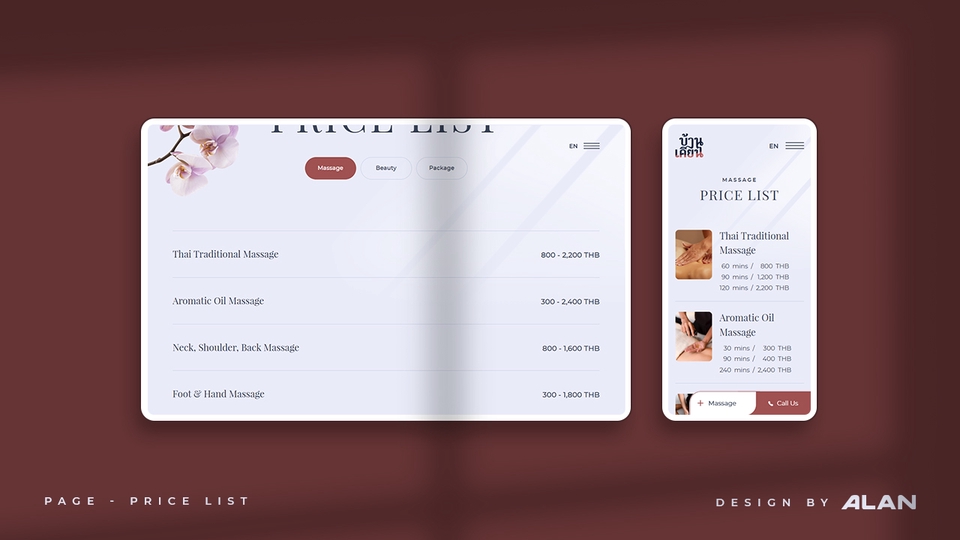 หน้า Price List ของเว็บสปา 2 ภาษา