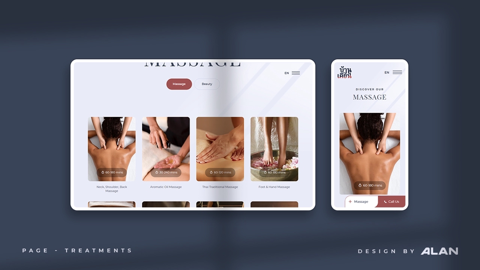 หน้า Treatments ของเว็บสปา 2 ภาษา