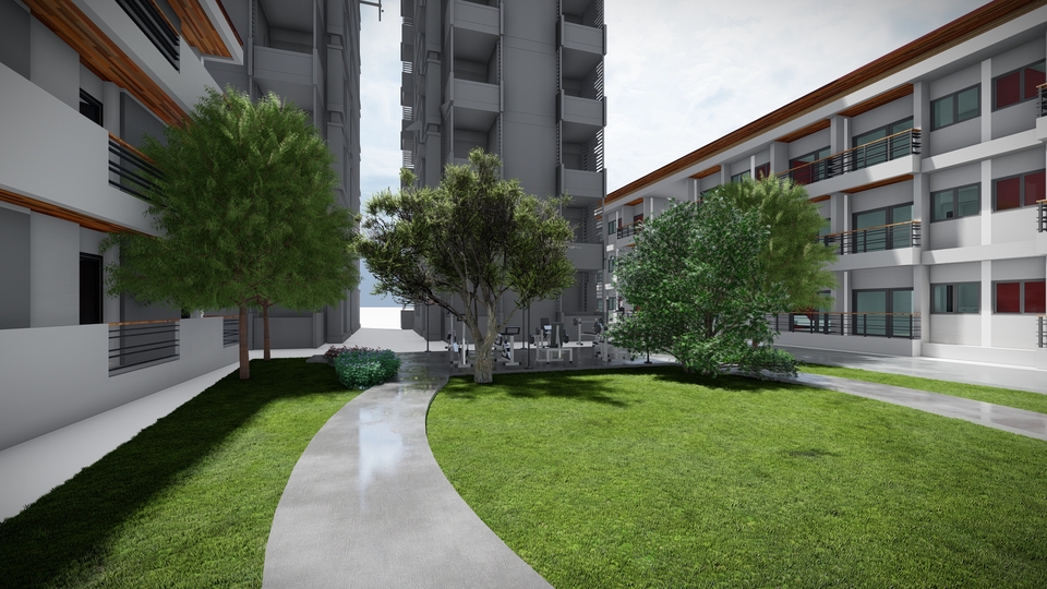 รับจัดสวนสวย สไตล์โมเดิร์น ออกแบบภูมิทัศน์ บริเวณคอนโด
