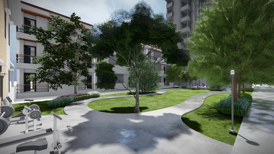 รับออกแบบภูมิทัศน์สวยงาม จัดสวนหน้าคอนโด สไตล์โมเดิร์น